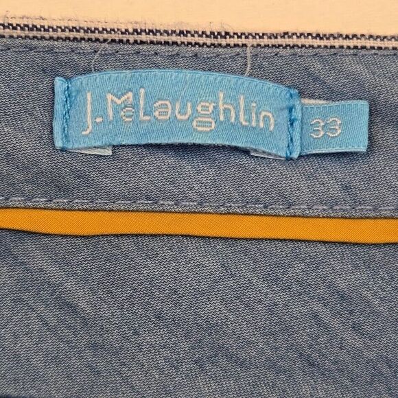 J.McLaughlin Flat Front Linen Shorts Men's Size 33 9in Blue White Stripe Preppy - Picture 4 of 8